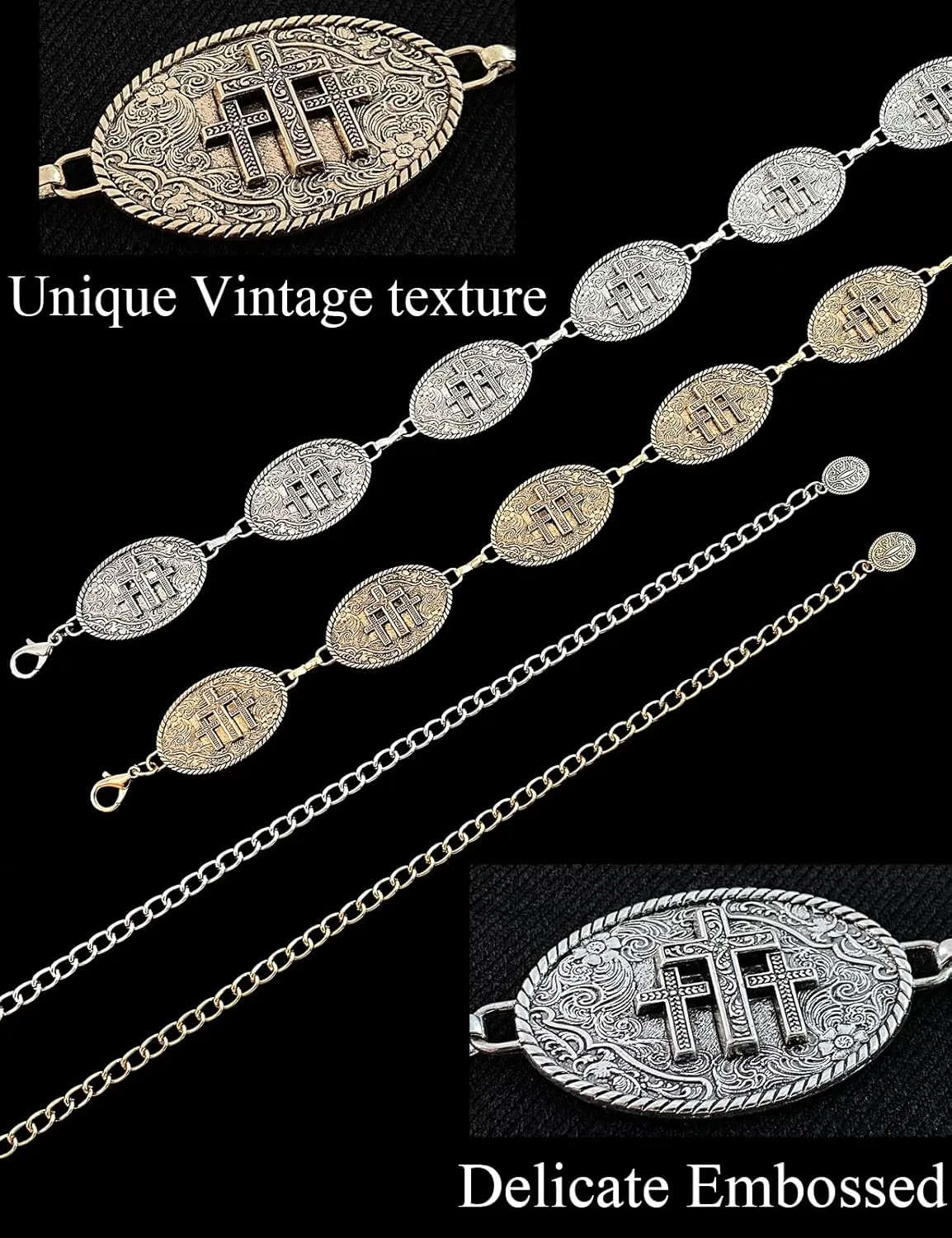 TOPACC Cowgirl Belts for Women Western Chain Belt Metal Concho Belt for Dresses Jeans Country Concert Outfit