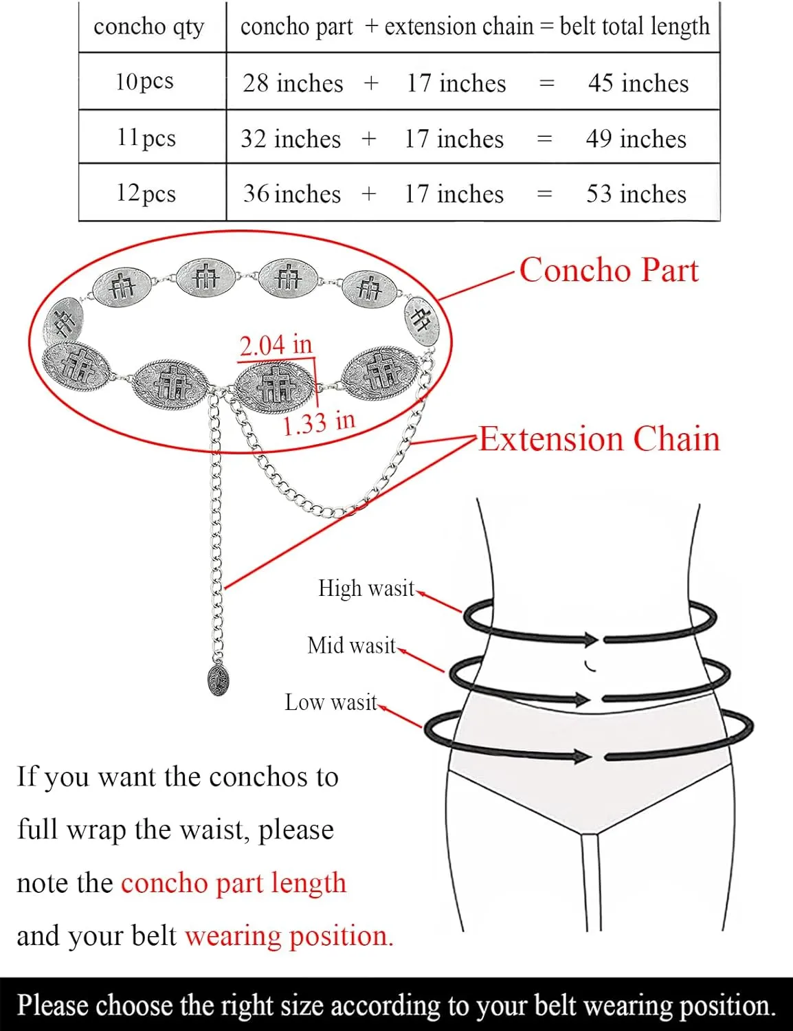 TOPACC Cowgirl Belts for Women Western Chain Belt Metal Concho Belt for Dresses Jeans Country Concert Outfit