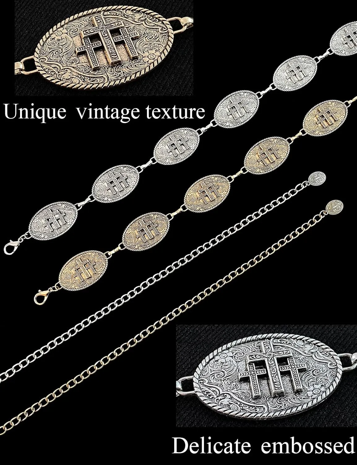 TOPACC Cowgirl Belts for Women Western Chain Belt Metal Concho Belt for Dresses Jeans Country Concert Outfit