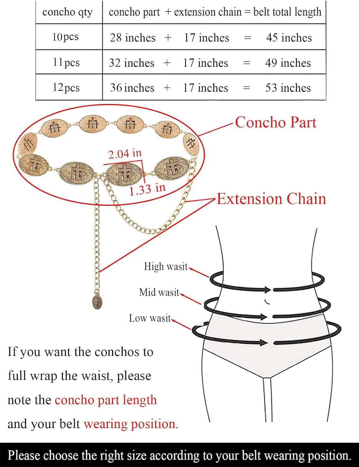 TOPACC Cowgirl Belts for Women Western Chain Belt Metal Concho Belt for Dresses Jeans Country Concert Outfit