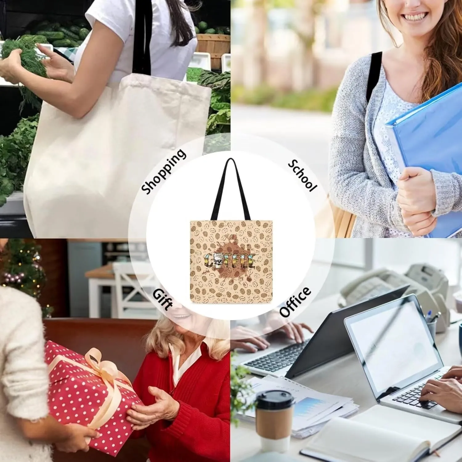 Tote Bag with Unique Patterns Reusable Handbag for Shopping School Sports Beach Food carrying and Gifts