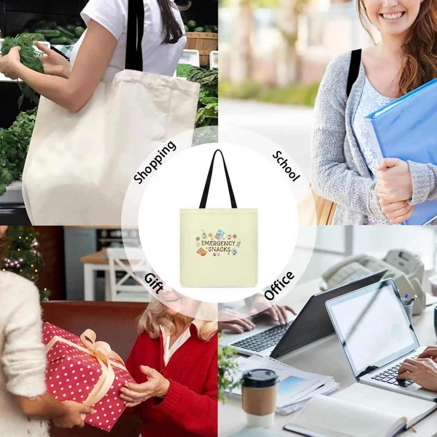 Tote Bag with Unique Patterns Reusable Handbag for Shopping School Sports Beach Food carrying and Gifts