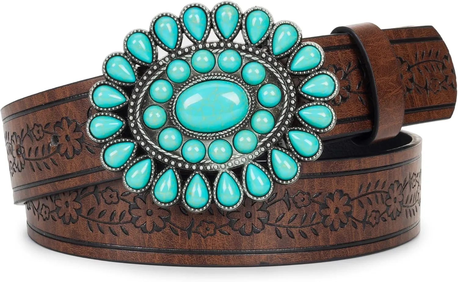 UTOWO Women Western-Turquoise-Belt Embossed-PU-Leather-Cowgirl-Belt Applies-Jeans-Pants-Dresses for Rodeo-Country-Concert