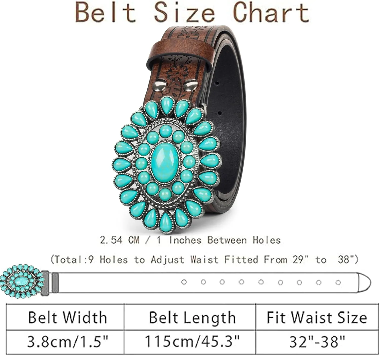 UTOWO Women Western-Turquoise-Belt Embossed-PU-Leather-Cowgirl-Belt Applies-Jeans-Pants-Dresses for Rodeo-Country-Concert