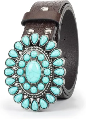 UTOWO Women Western-Turquoise-Belt Embossed-PU-Leather-Cowgirl-Belt Applies-Jeans-Pants-Dresses for Rodeo-Country-Concert