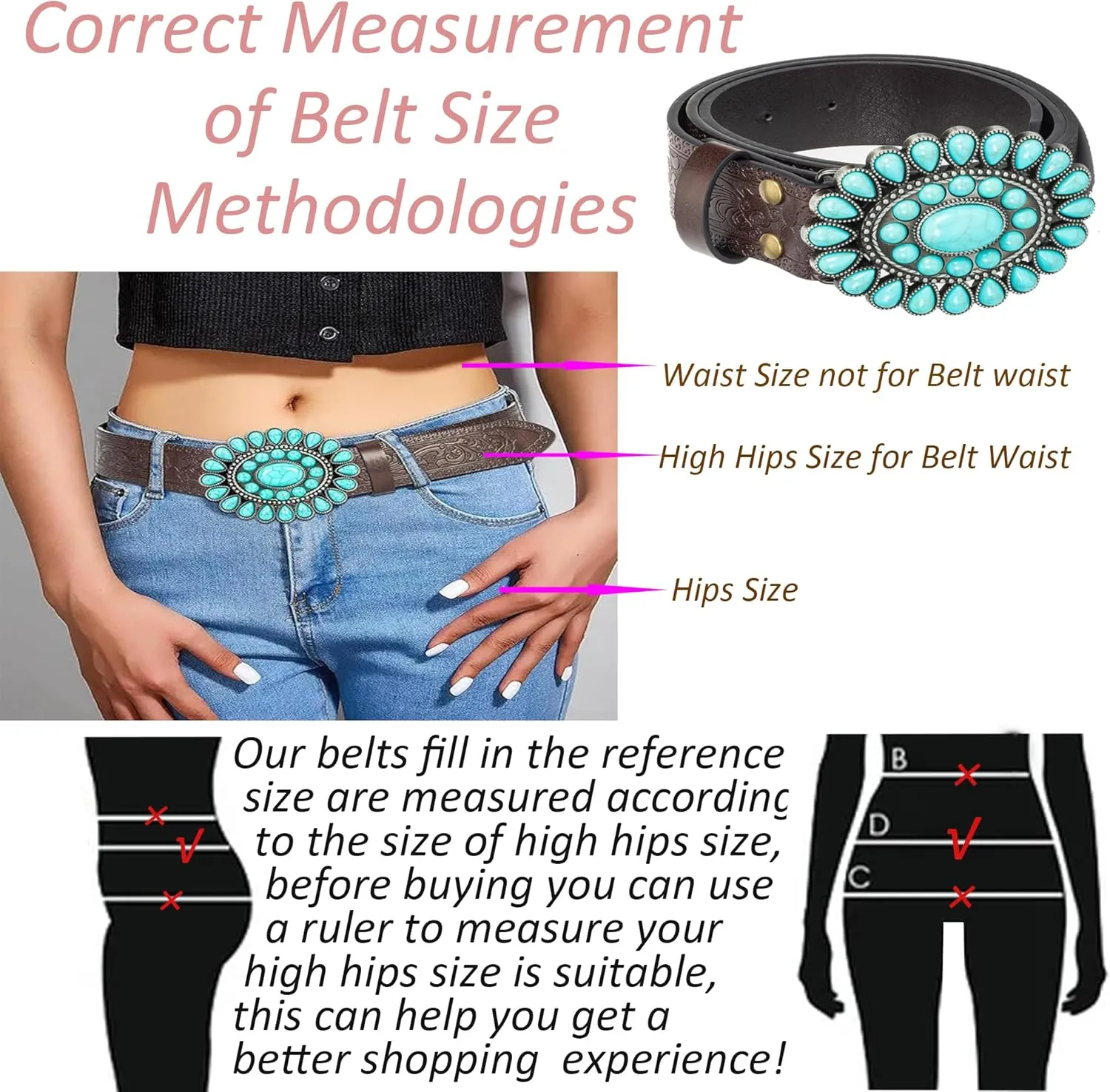 UTOWO Women Western-Turquoise-Belt Embossed-PU-Leather-Cowgirl-Belt Applies-Jeans-Pants-Dresses for Rodeo-Country-Concert
