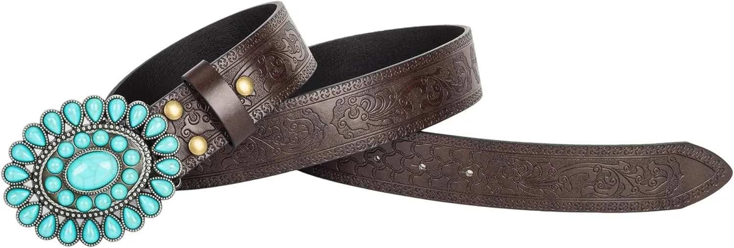 UTOWO Women Western-Turquoise-Belt Embossed-PU-Leather-Cowgirl-Belt Applies-Jeans-Pants-Dresses for Rodeo-Country-Concert