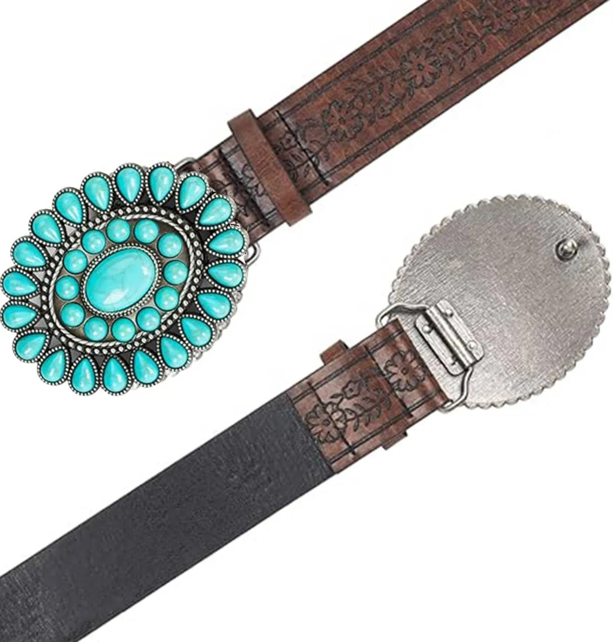 UTOWO Women Western-Turquoise-Belt Embossed-PU-Leather-Cowgirl-Belt Applies-Jeans-Pants-Dresses for Rodeo-Country-Concert