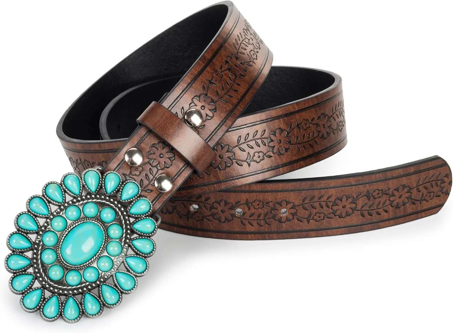 UTOWO Women Western-Turquoise-Belt Embossed-PU-Leather-Cowgirl-Belt Applies-Jeans-Pants-Dresses for Rodeo-Country-Concert
