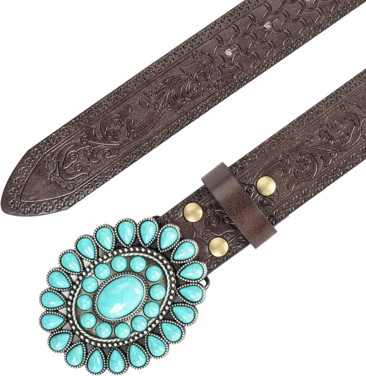UTOWO Women Western-Turquoise-Belt Embossed-PU-Leather-Cowgirl-Belt Applies-Jeans-Pants-Dresses for Rodeo-Country-Concert