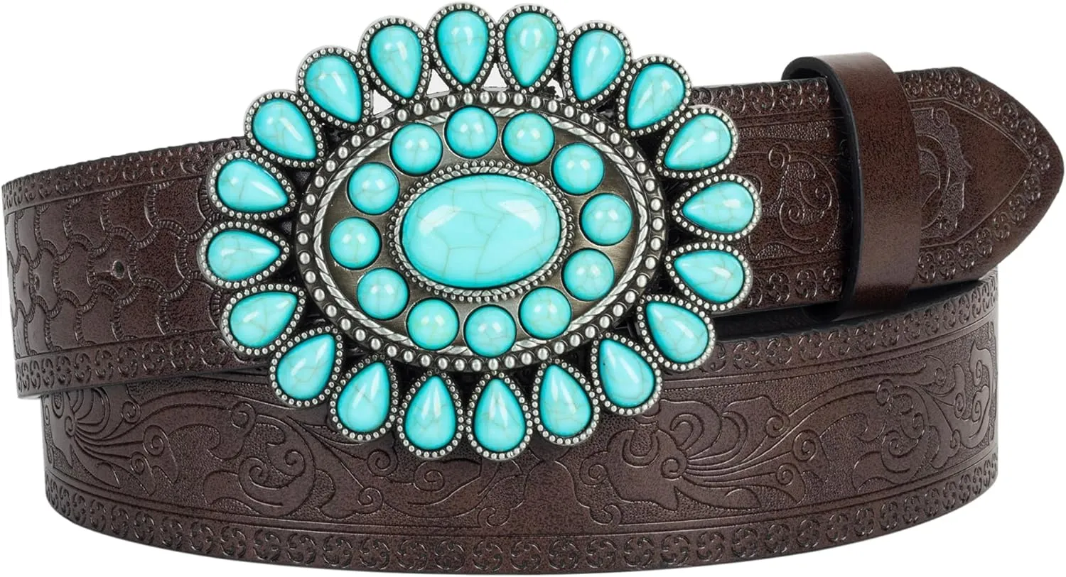 UTOWO Women Western-Turquoise-Belt Embossed-PU-Leather-Cowgirl-Belt Applies-Jeans-Pants-Dresses for Rodeo-Country-Concert