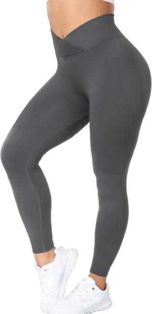 V Waist Scrunch Butt Lifting Leggings for Women Seamless Workout Gym Leggings High Waist Tummy Control Yoga Pants