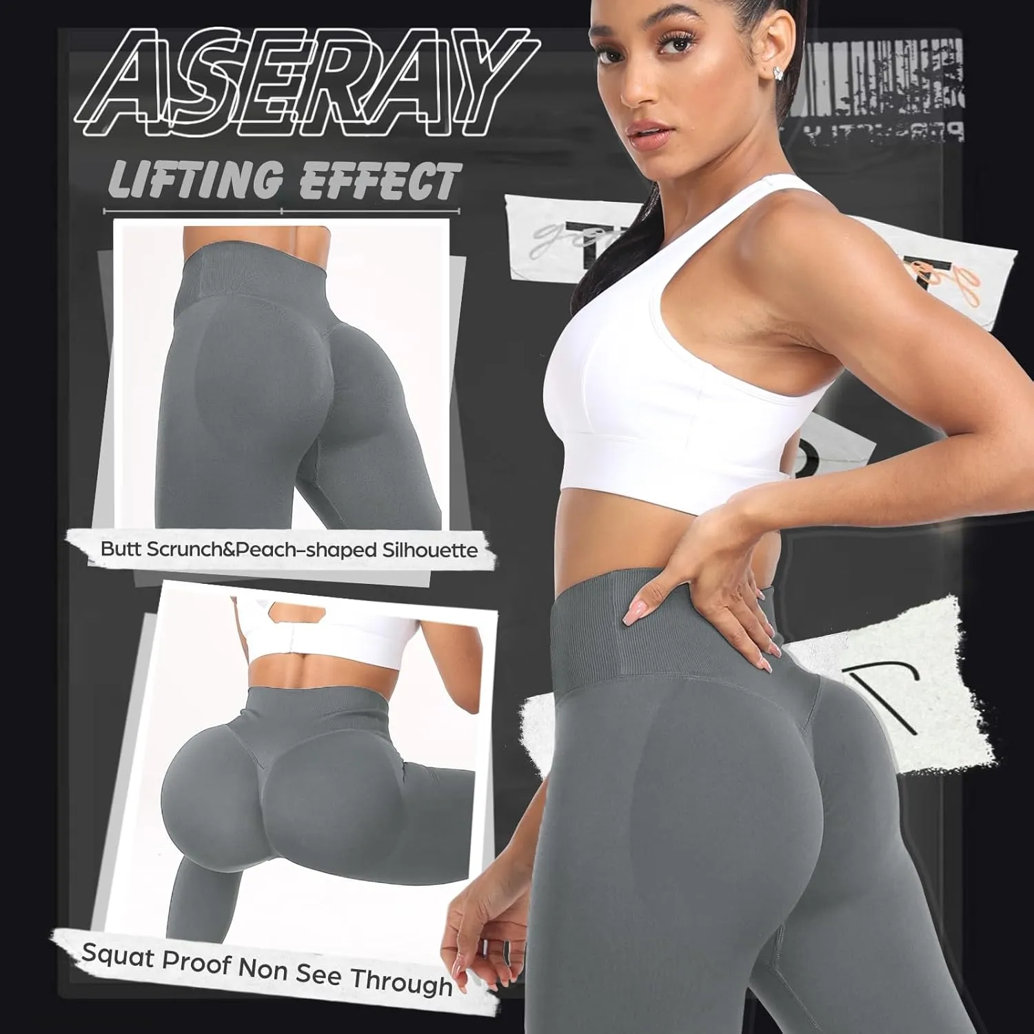 V Waist Scrunch Butt Lifting Leggings for Women Seamless Workout Gym Leggings High Waist Tummy Control Yoga Pants