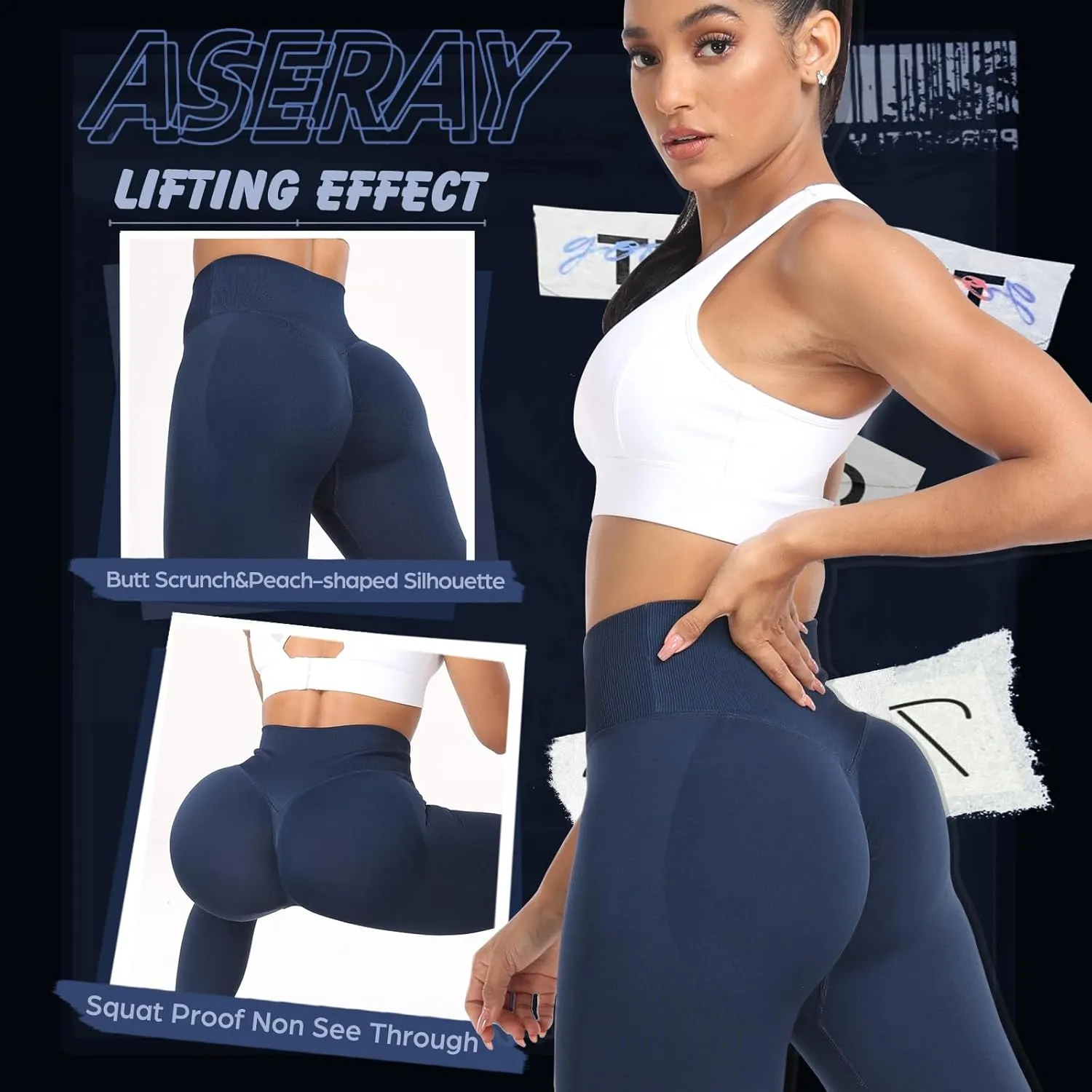 V Waist Scrunch Butt Lifting Leggings for Women Seamless Workout Gym Leggings High Waist Tummy Control Yoga Pants