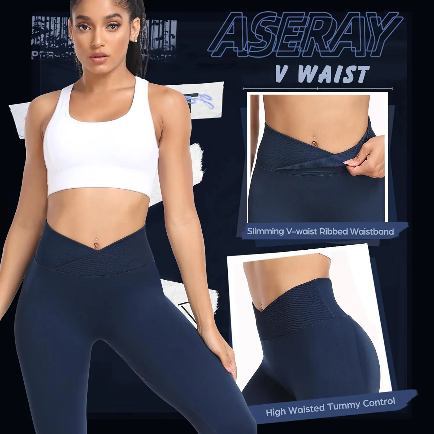 V Waist Scrunch Butt Lifting Leggings for Women Seamless Workout Gym Leggings High Waist Tummy Control Yoga Pants