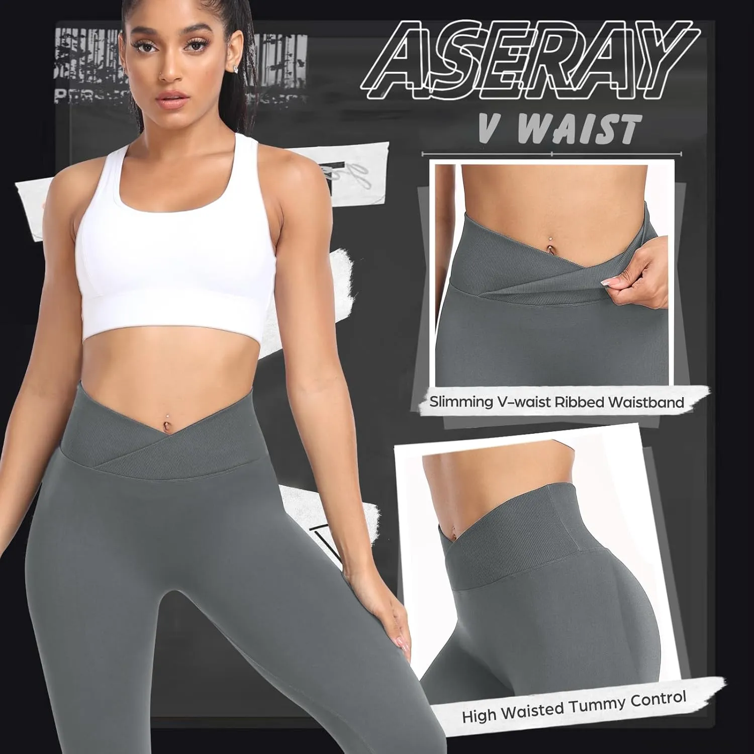 V Waist Scrunch Butt Lifting Leggings for Women Seamless Workout Gym Leggings High Waist Tummy Control Yoga Pants