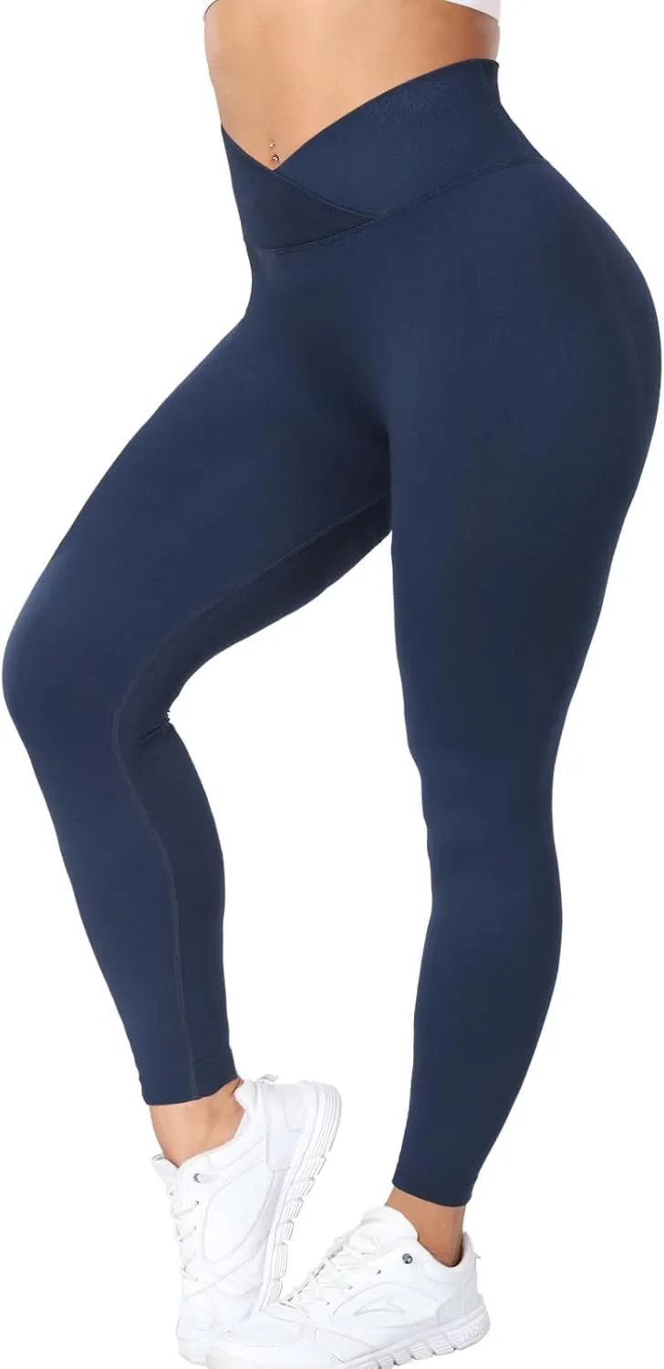 V Waist Scrunch Butt Lifting Leggings for Women Seamless Workout Gym Leggings High Waist Tummy Control Yoga Pants