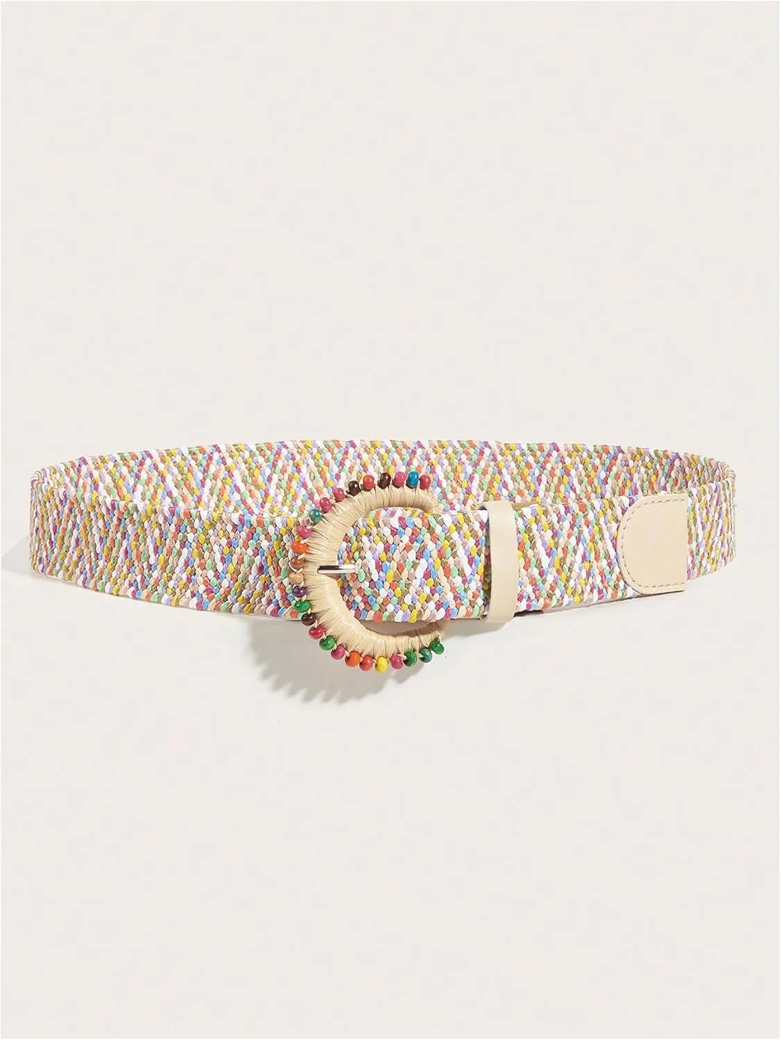 Verdusa Women's Round Buckle Straw Belts Boho Braided Waist Belt