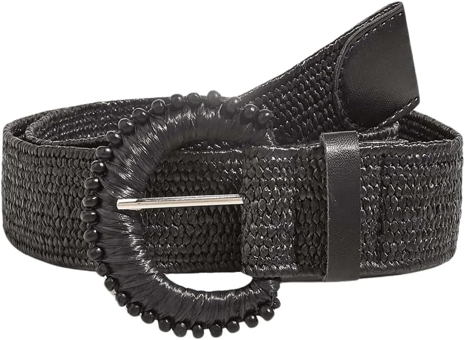 Verdusa Women's Round Buckle Straw Belts Boho Braided Waist Belt