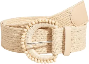 Verdusa Women's Round Buckle Straw Belts Boho Braided Waist Belt