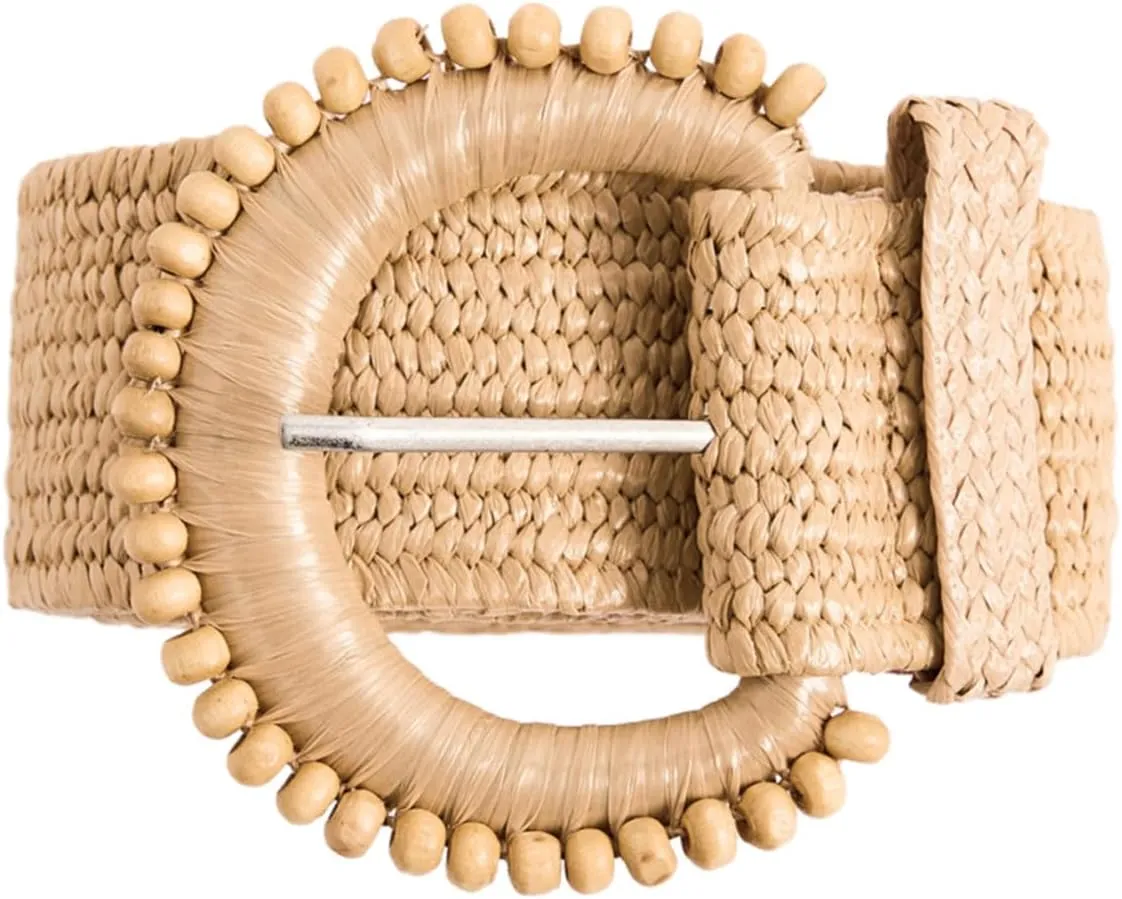 Verdusa Women's Round Buckle Straw Belts Boho Braided Waist Belt