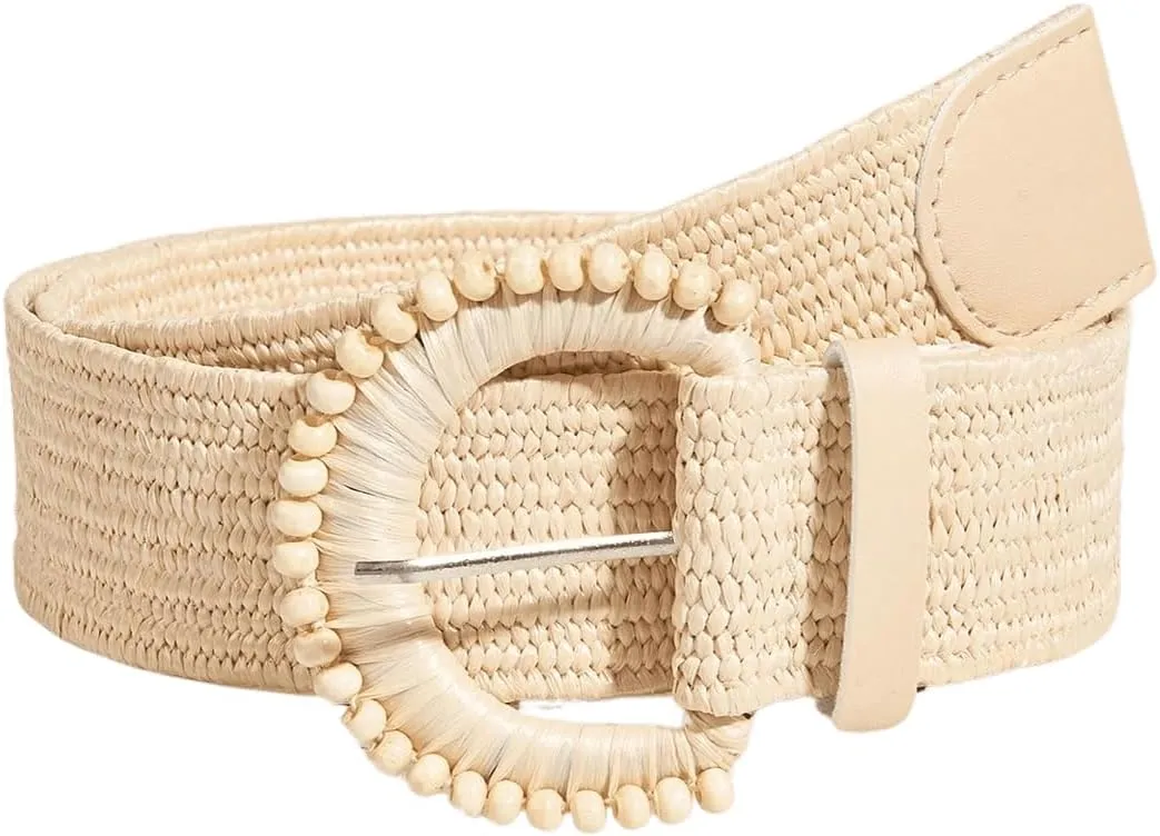 Verdusa Women's Round Buckle Straw Belts Boho Braided Waist Belt