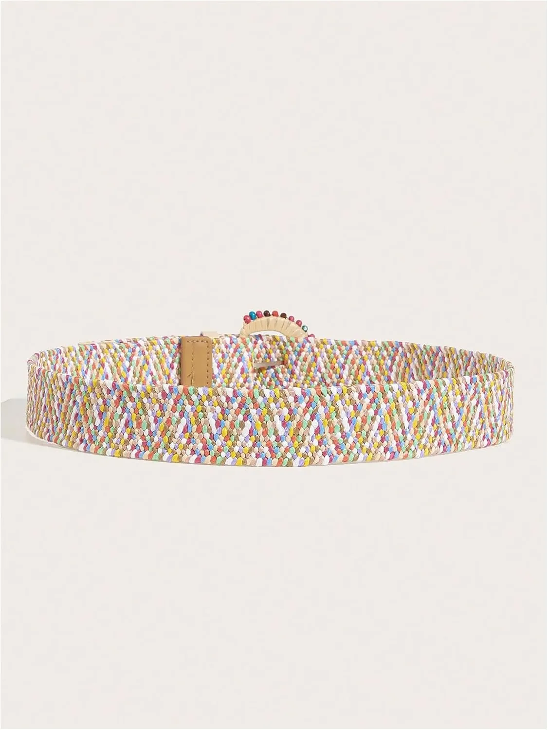 Verdusa Women's Round Buckle Straw Belts Boho Braided Waist Belt