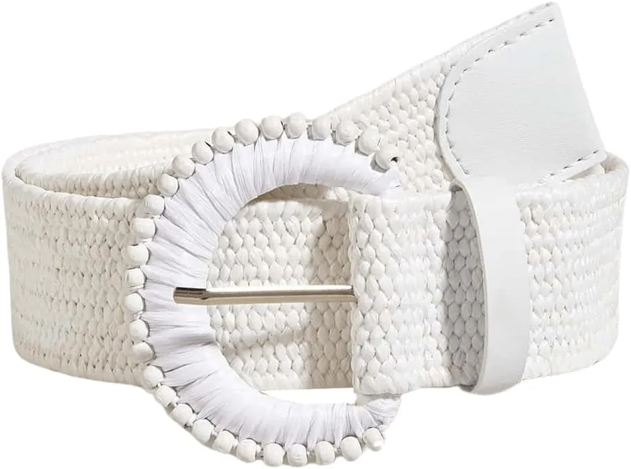 Verdusa Women's Round Buckle Straw Belts Boho Braided Waist Belt