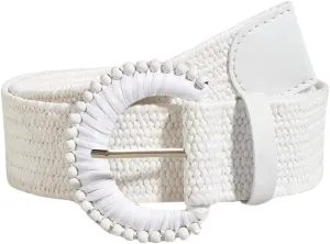 Verdusa Women's Round Buckle Straw Belts Boho Braided Waist Belt