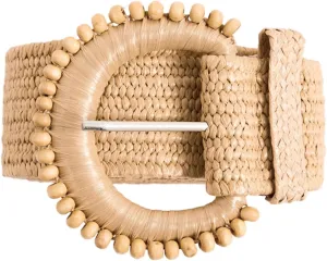 Verdusa Women's Round Buckle Straw Belts Boho Braided Waist Belt
