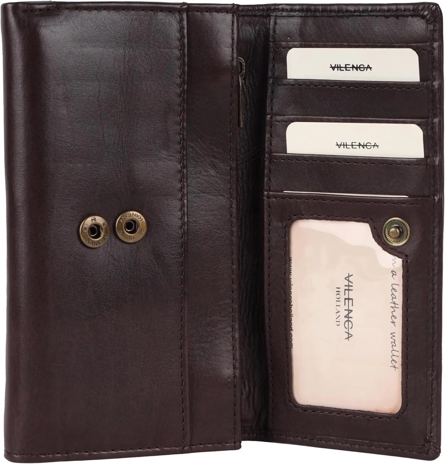 Vintage Italian Leather Boho Studded Trifold Wallet  Zipper Coin Purse & Credit Card Holder for Women (Brown)