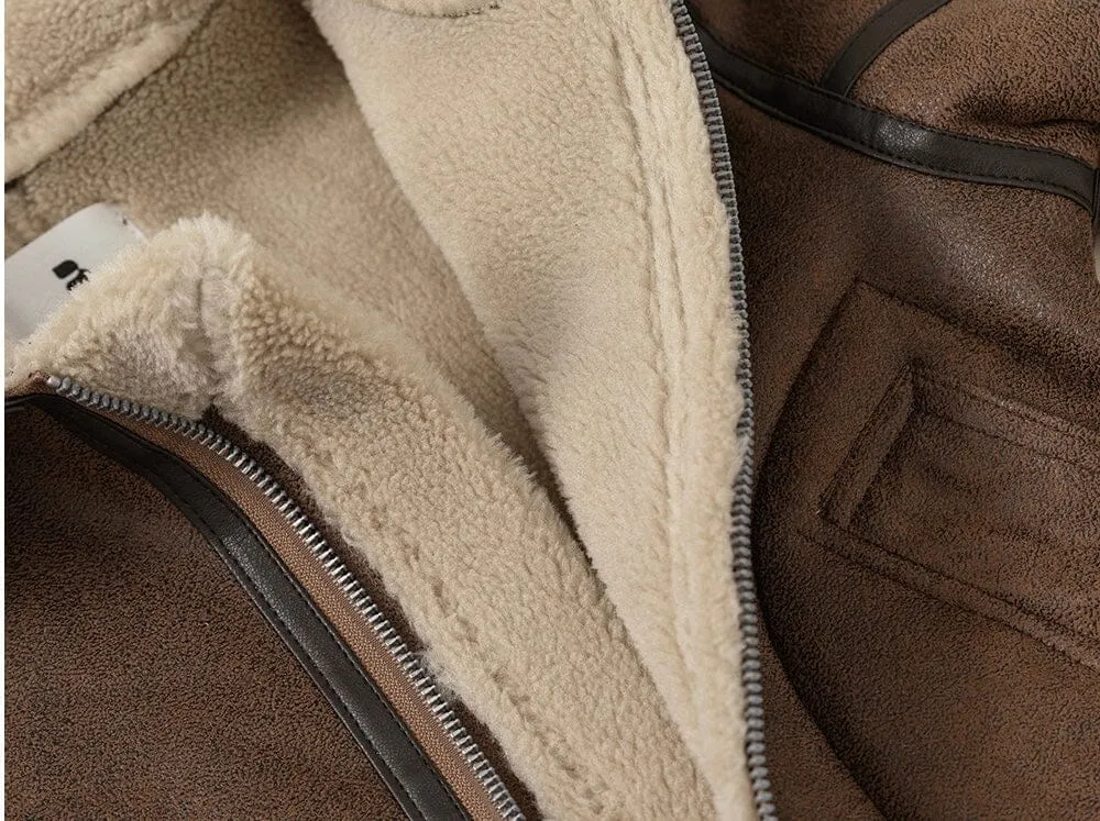 Vintage Winter Plush Suede Biker Jacket