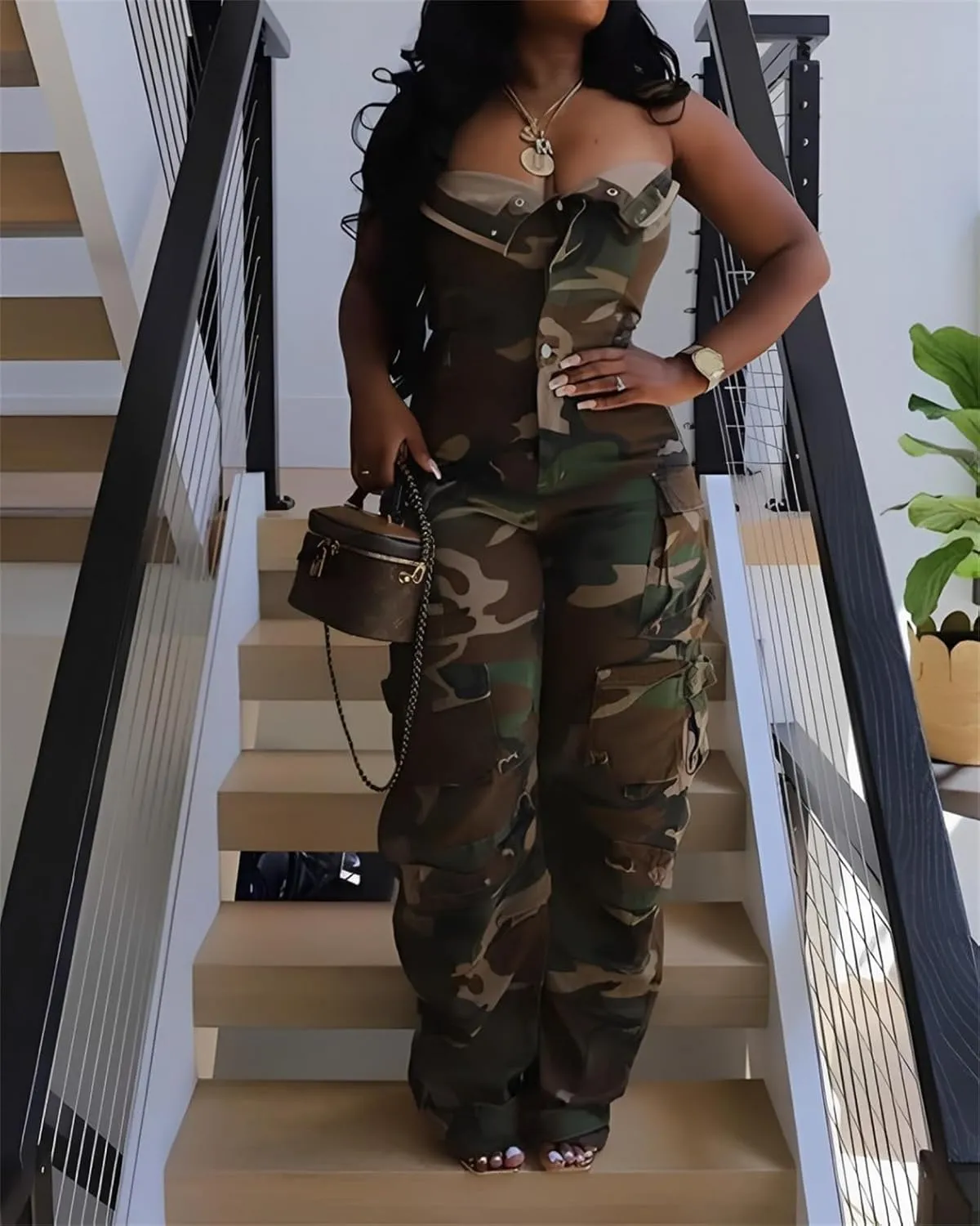 Voghtic Denim Jumpsuit for Women Sexy Off Shoulder V Neck Button Down Cargo Jean Jumpsuit One Piece Outfits