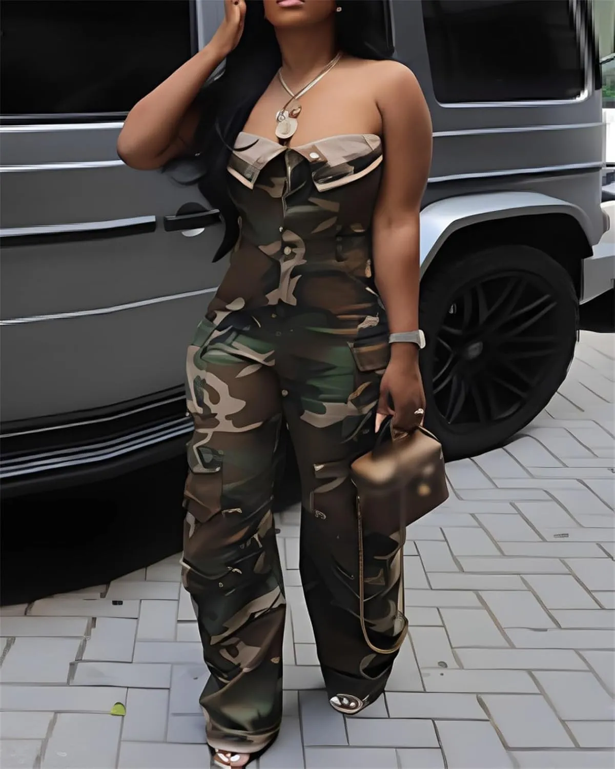 Voghtic Denim Jumpsuit for Women Sexy Off Shoulder V Neck Button Down Cargo Jean Jumpsuit One Piece Outfits