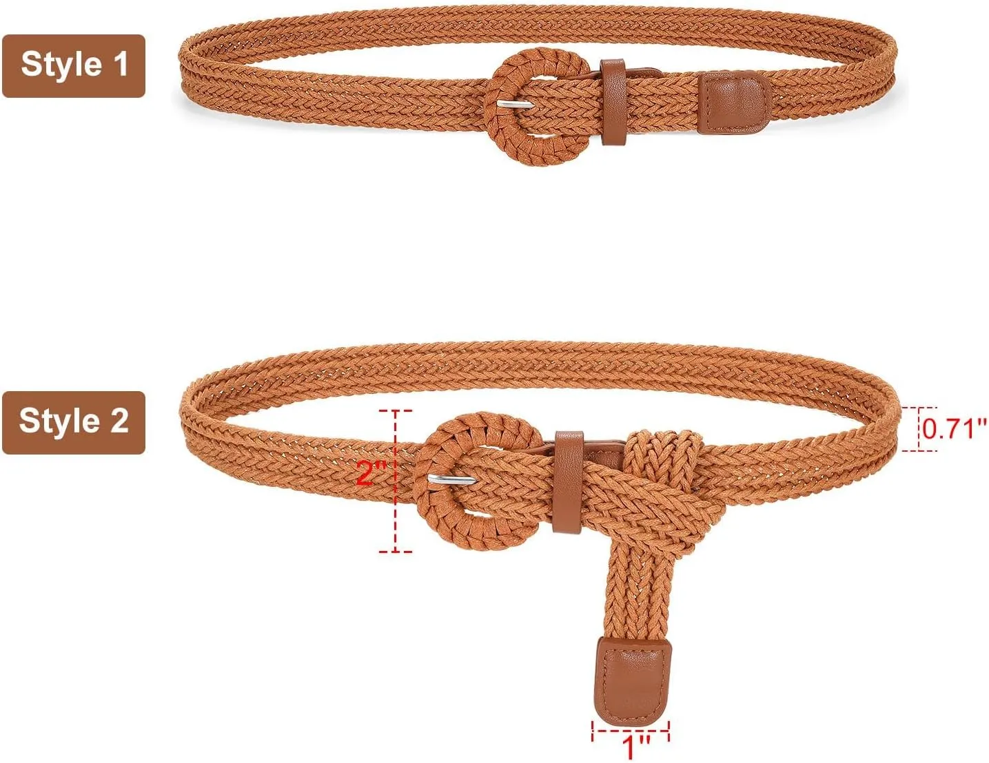 VONMELLI Braided Belt for Women, Woven Rattan Waist for Sunmmer Fashion Dress Jeans Thin Ladies Belts