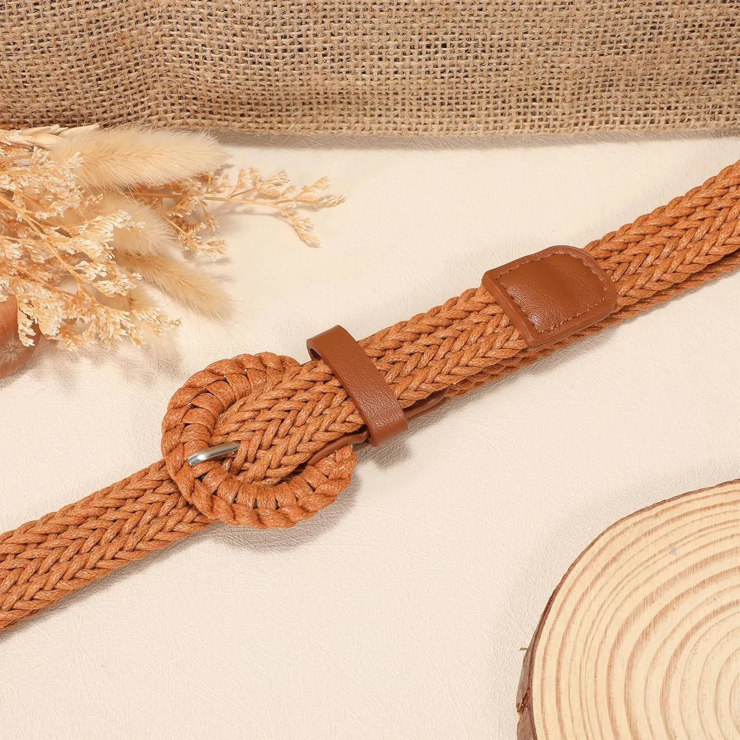 VONMELLI Braided Belt for Women, Woven Rattan Waist for Sunmmer Fashion Dress Jeans Thin Ladies Belts