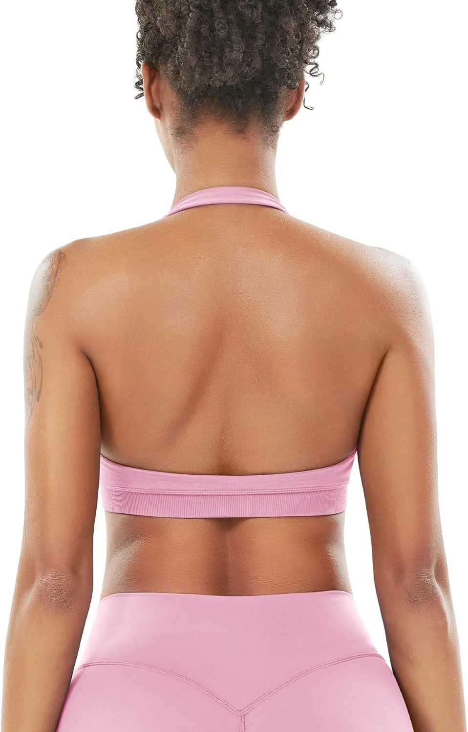 VOYJOY Women Workout Impact Bras Medium Low Support Halter Sports Bras Seamless Open Back Gym Padded Yoga Crop Top