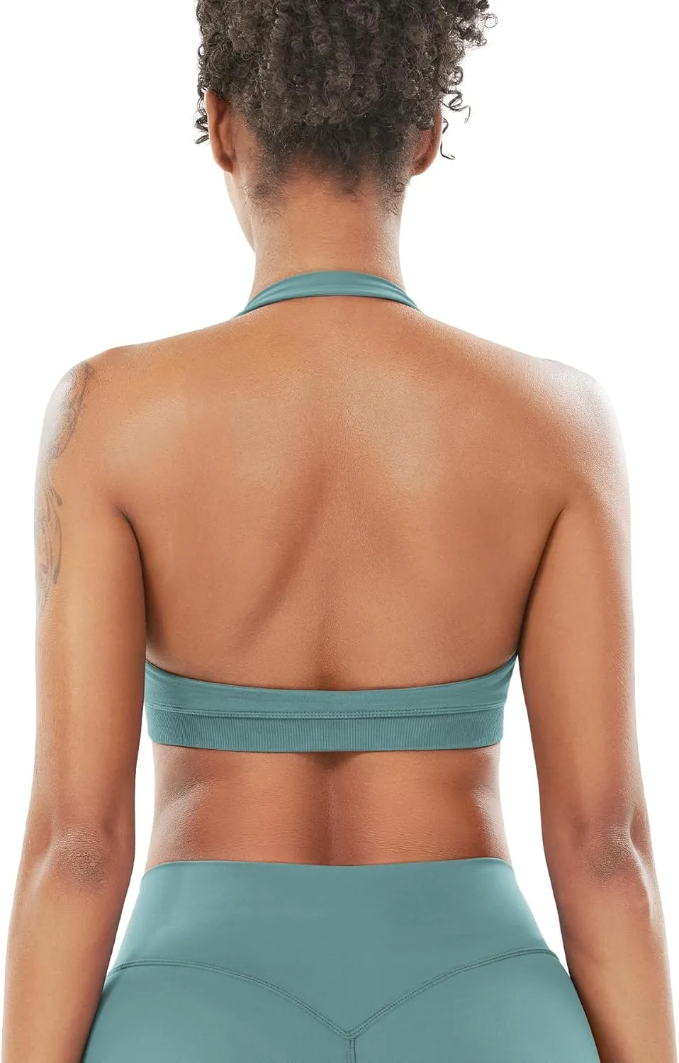 VOYJOY Women Workout Impact Bras Medium Low Support Halter Sports Bras Seamless Open Back Gym Padded Yoga Crop Top