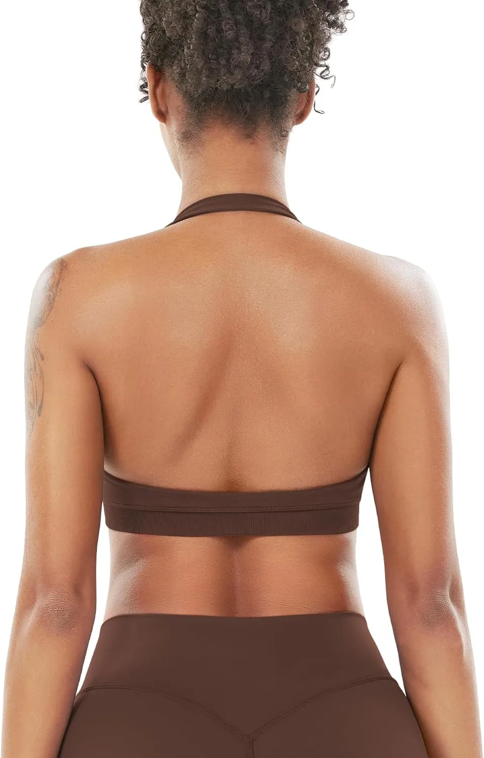 VOYJOY Women Workout Impact Bras Medium Low Support Halter Sports Bras Seamless Open Back Gym Padded Yoga Crop Top
