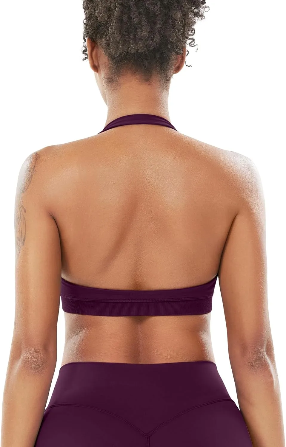 VOYJOY Women Workout Impact Bras Medium Low Support Halter Sports Bras Seamless Open Back Gym Padded Yoga Crop Top