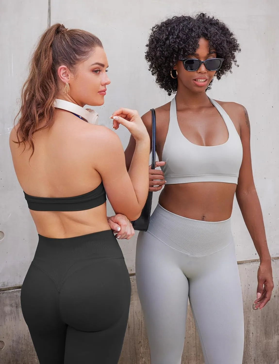 VOYJOY Women Workout Impact Bras Medium Low Support Halter Sports Bras Seamless Open Back Gym Padded Yoga Crop Top