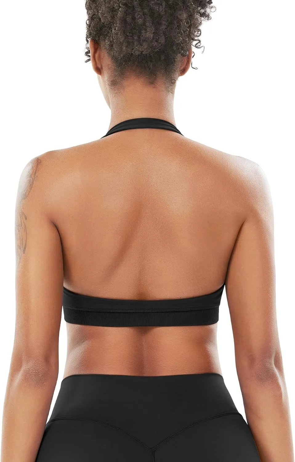 VOYJOY Women Workout Impact Bras Medium Low Support Halter Sports Bras Seamless Open Back Gym Padded Yoga Crop Top