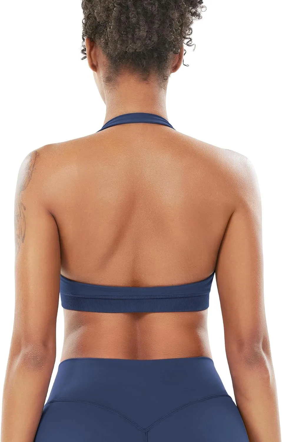 VOYJOY Women Workout Impact Bras Medium Low Support Halter Sports Bras Seamless Open Back Gym Padded Yoga Crop Top