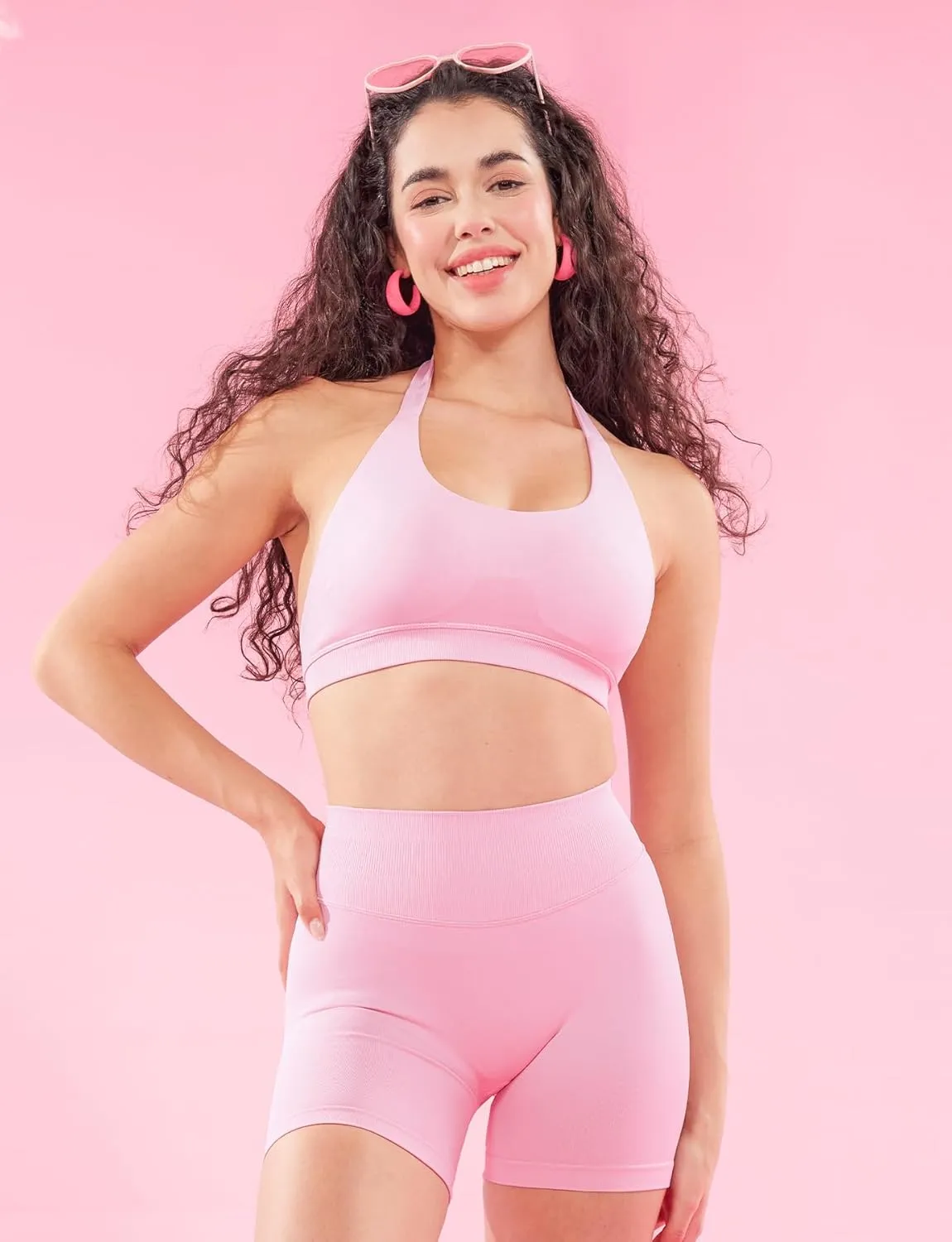 VOYJOY Women Workout Impact Bras Medium Low Support Halter Sports Bras Seamless Open Back Gym Padded Yoga Crop Top