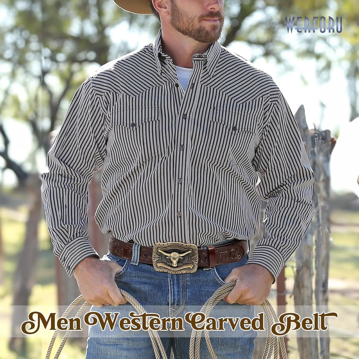 WERFORU Western Leather Belt Strap for Men Women Cowboy Western Belts without Buckle Men Western Leather Belt Jeans