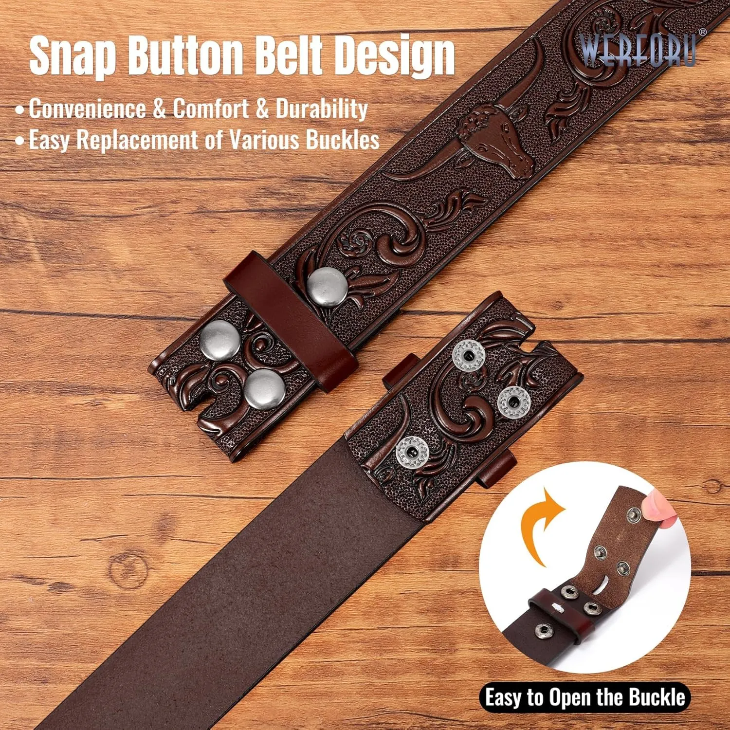 WERFORU Western Leather Belt Strap for Men Women Cowboy Western Belts without Buckle Men Western Leather Belt Jeans