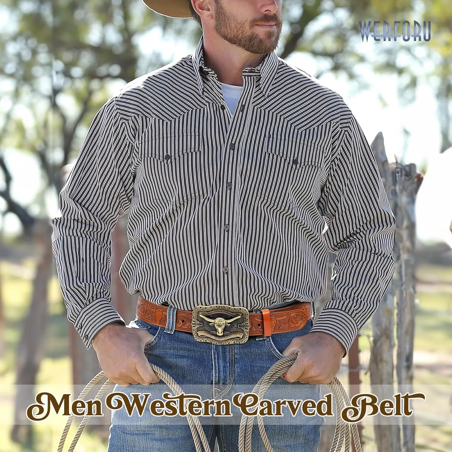 WERFORU Western Leather Belt Strap for Men Women Cowboy Western Belts without Buckle Men Western Leather Belt Jeans