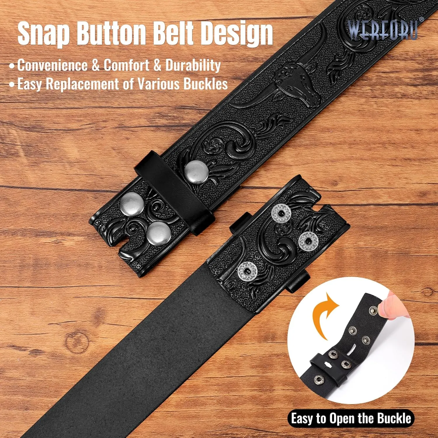 WERFORU Western Leather Belt Strap for Men Women Cowboy Western Belts without Buckle Men Western Leather Belt Jeans