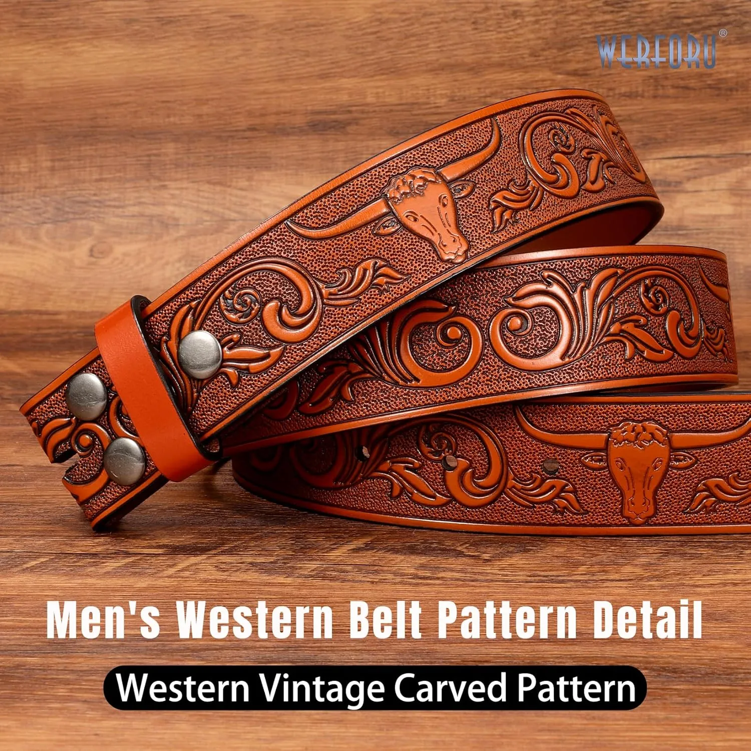 WERFORU Western Leather Belt Strap for Men Women Cowboy Western Belts without Buckle Men Western Leather Belt Jeans