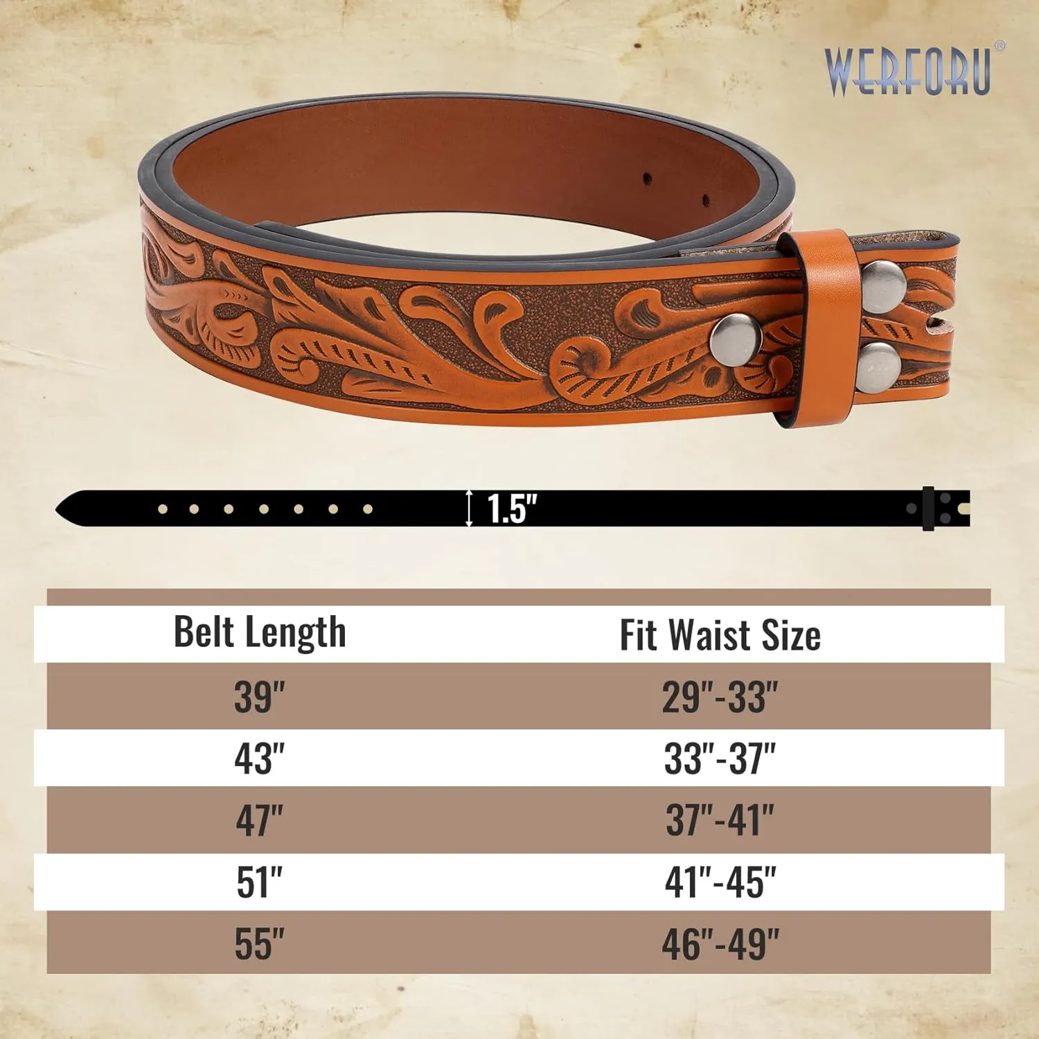 WERFORU Western Leather Belt Strap for Men Women Cowboy Western Belts without Buckle Men Western Leather Belt Jeans